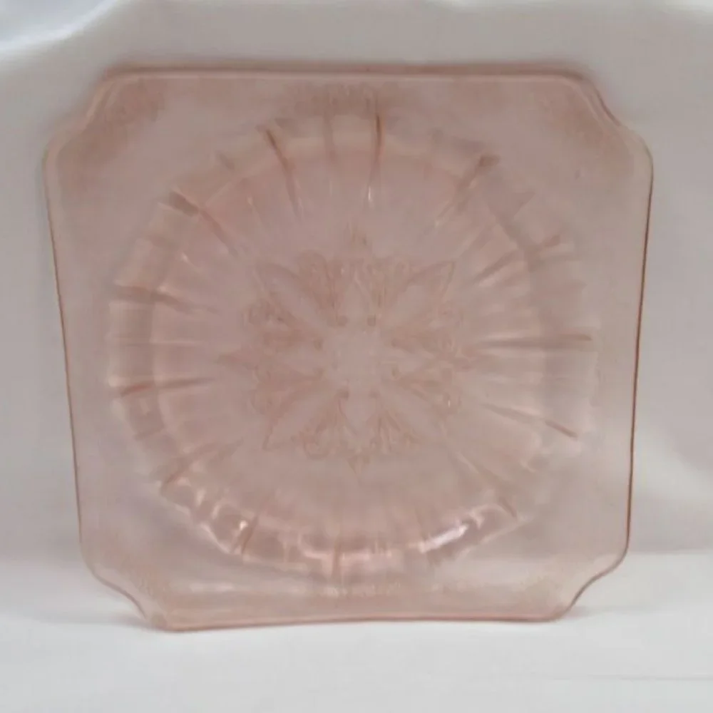 Jeannette Depression Glass Pink ADAM 7 1/2 Inch Square Salad or Lunch Plate - Picture 3 of 4